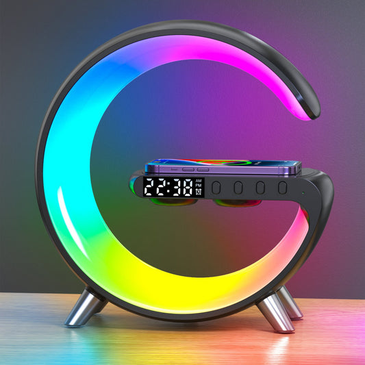 Enceinte Bluetooth Multifonction - Lumière d'ambiance colorée - Charge sans Fil et Horloge