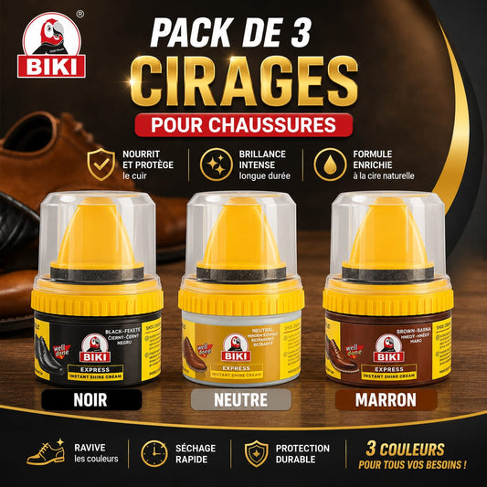 Pack de 3 Cirages pour Chaussures en Cuir